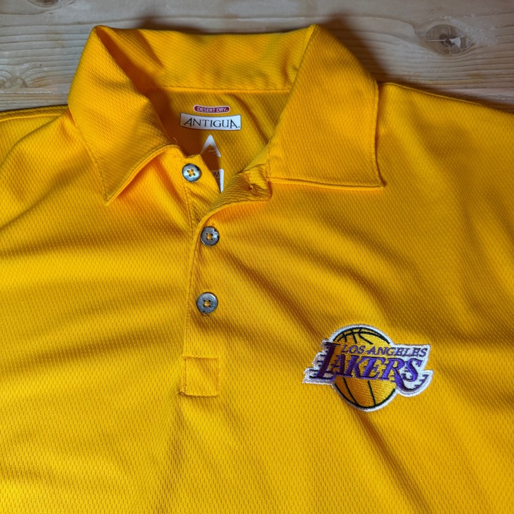 Antigua Los Angeles Lakers Desert Dry Polo‎ Shirt Yellow Medium NBA Basketball